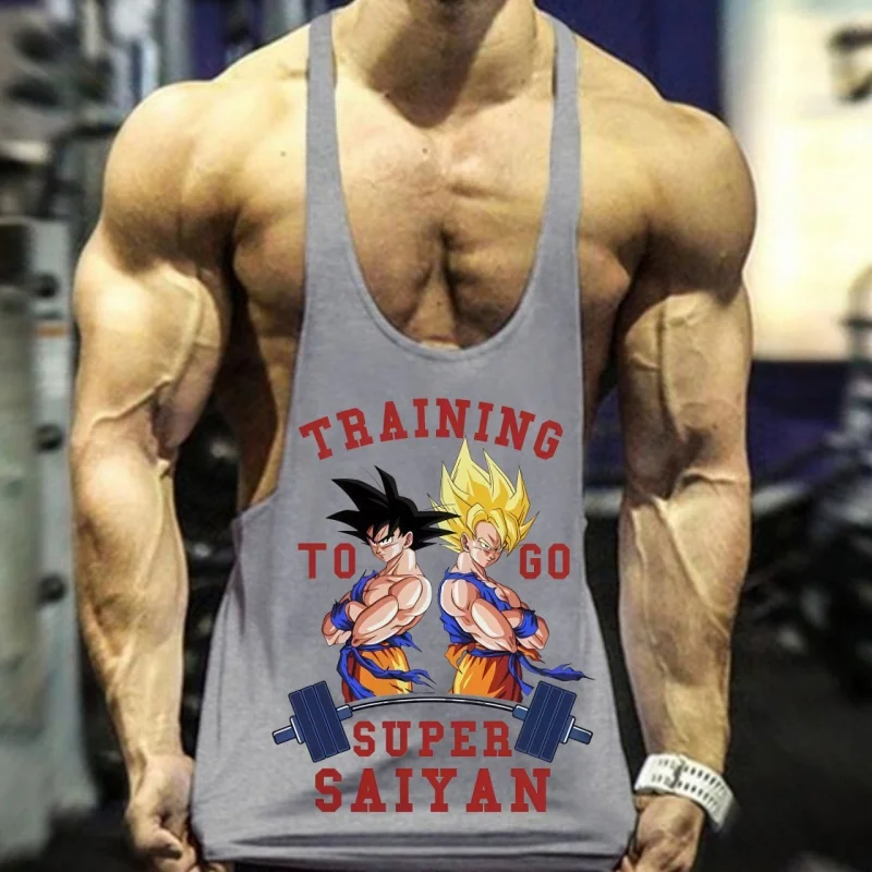 Ärmellose Herren-Turnweste aus Baumwolle, schmaler Dragon Ball Z-Träger mit bequemer Passform für Bodybuilding-Sessions und das tägliche Training