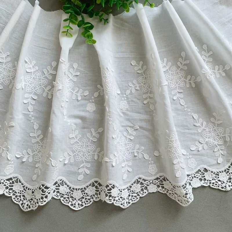 36CM Wide Hollow Embroidery Cotton Embroidered Flowers Ribbon Lace Fabric Wedding Women's Skirt Hem Curtain Sewing Accessories