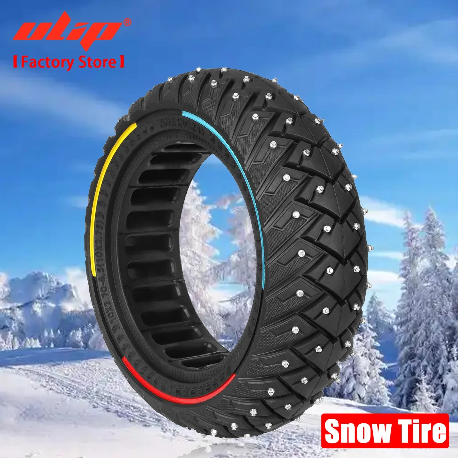 

Ulip 10x2.70-6.5 Inch Snow Tire for Electric Scooter 10 Inch Studded Winter Tire for 10x2.75 Puncture-Proof Solid Rubber Tyres