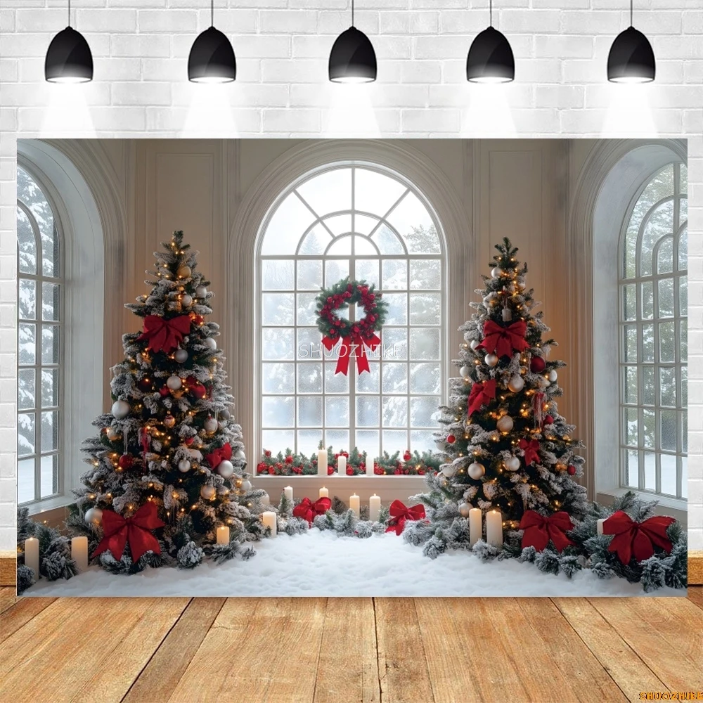 عيد الميلاد التصوير خلفية شجرة عيد الميلاد نافذة الغرفة خارج مشهد الثلج الشتاء الداخلية الطفل الاطفال صورة خلفية التصوير الفوتوغرافي