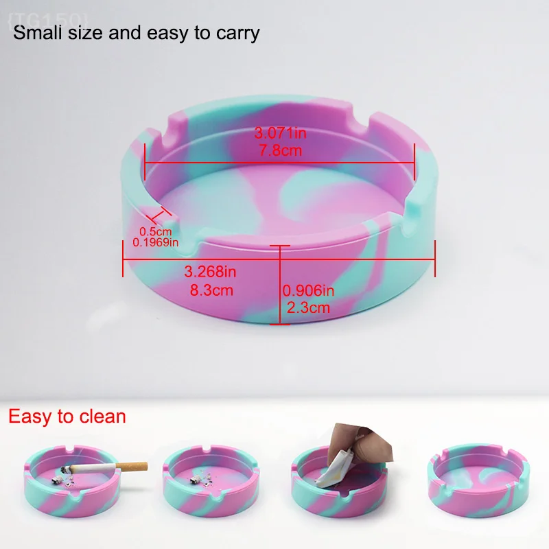 منفضة سجائر محمولة مموهة، حامل سجائر مضاد للحرق مع تصميم سيليكون دائري ناعم