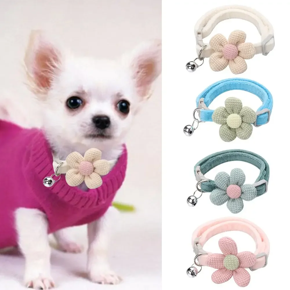 

Cute Cartoon Knitting Flower Bell Collar Adjustable Cat Necklace Pet Collar Traction Safety Buckle Necklace Small Dog