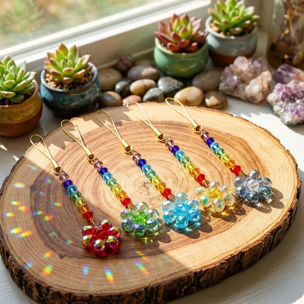 5pcs Colorful Sun Catchers Gemstone Beads Flower Design 13cm Suncatchers for Home Garden Window Tree Decoration