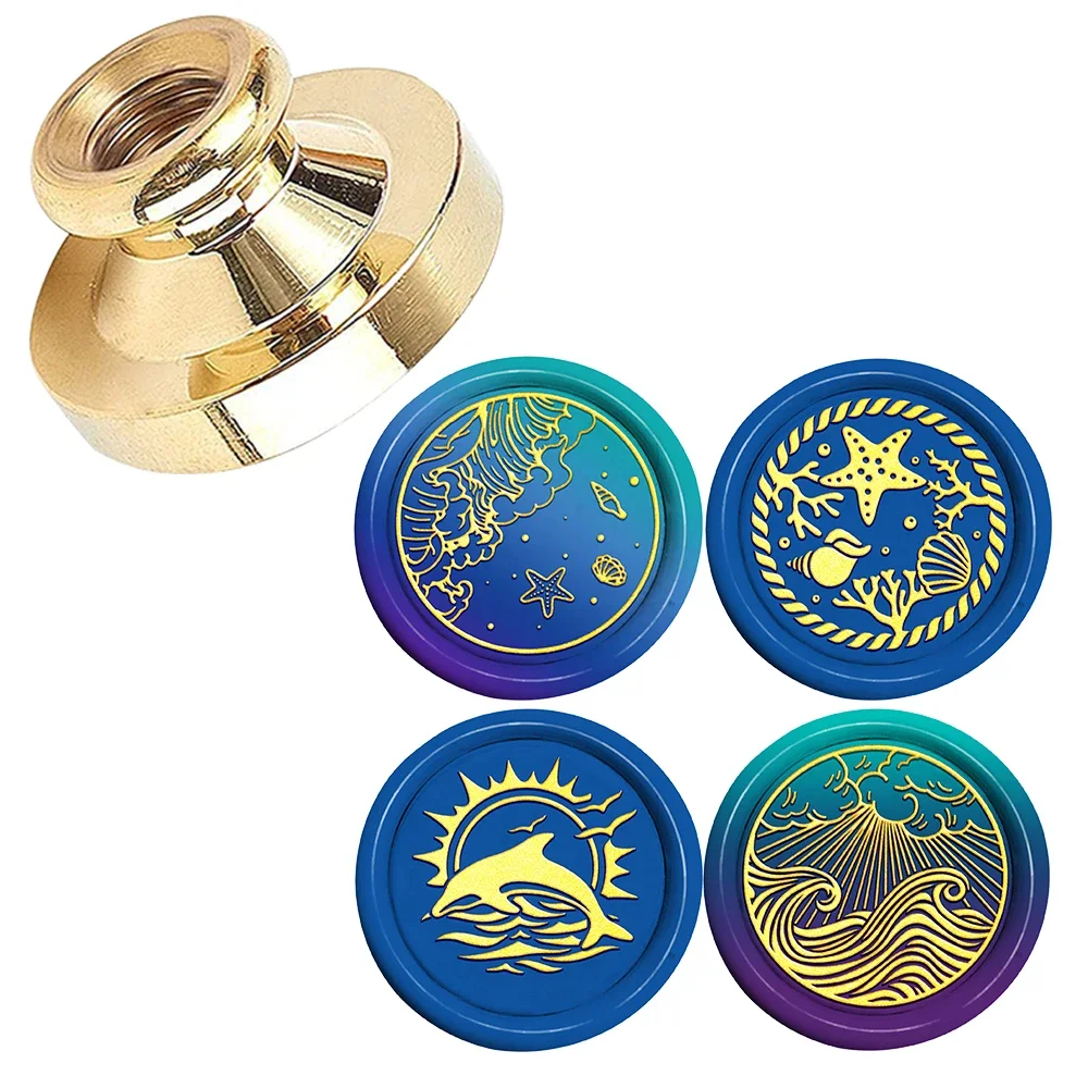 Strände Wachssiegelstempel Muscheln Siegelwachsstempel Seestern 25 mm Retro Vintage abnehmbarer Messingstempelkopf für Einladungskarten