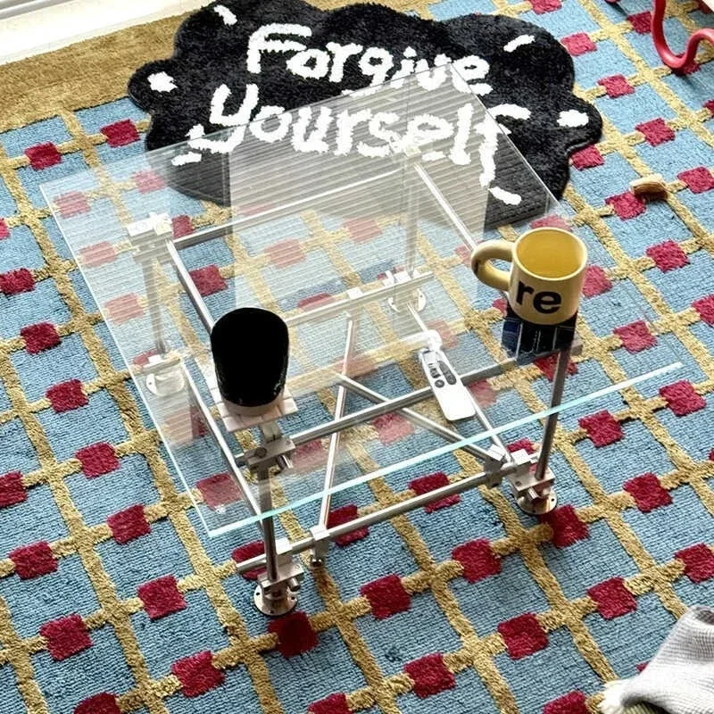 

Stainless steel coffee table living room transparent glass coffee table creative high-end