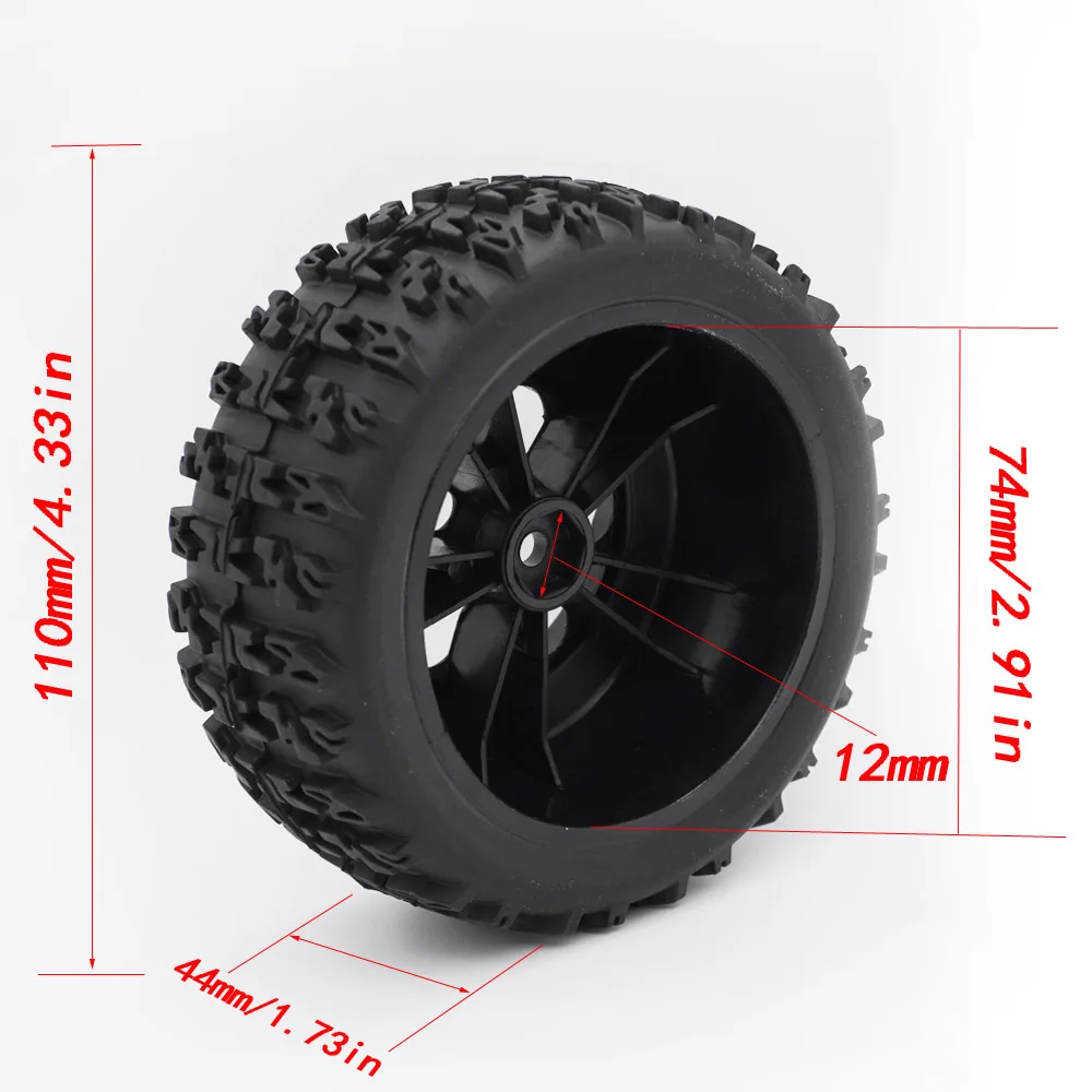 4 SZTUK YSIDO 4,33 cala/110 mm 1/10 krótkich opon do ciężarówek/koło opony z 12 mm sześciokątem do Slash Arrma Senton HuanQi 727 Vkar 10sc Hpi