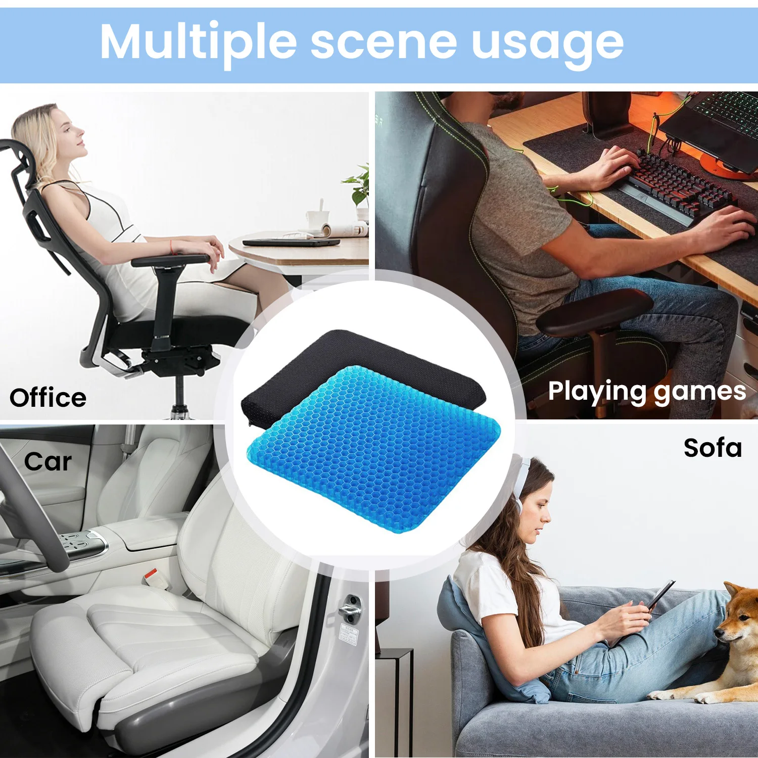 Gel Seat Cushion Summer Breathable Honeycomb Design Ice Pads  Cooling Mat Car Office Chair Cushions For Pressure Relief Back