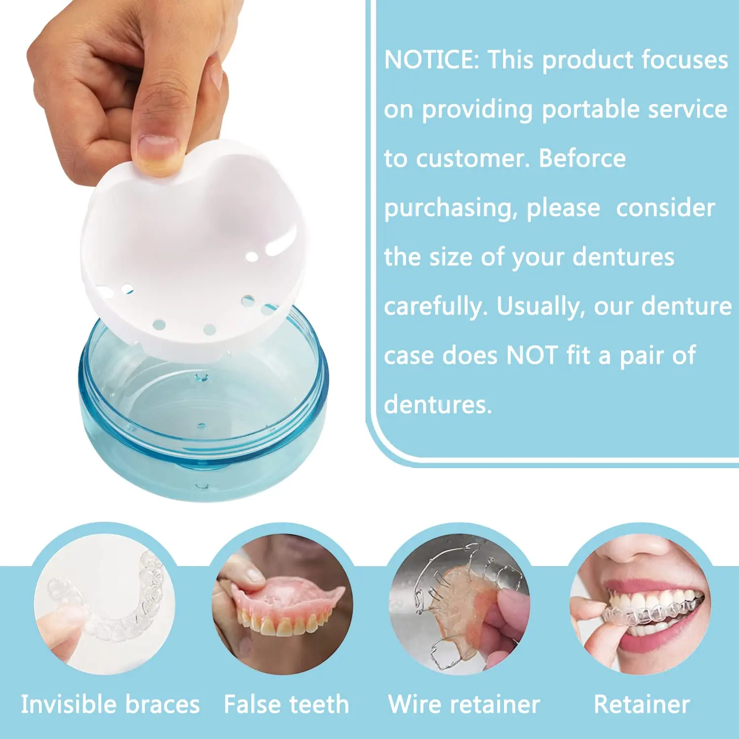 Denture Case,Definitely No-Leak Denture Bath Box for Traveling Perfectly,Denture Cup with Strainer & Magnetic Mirror