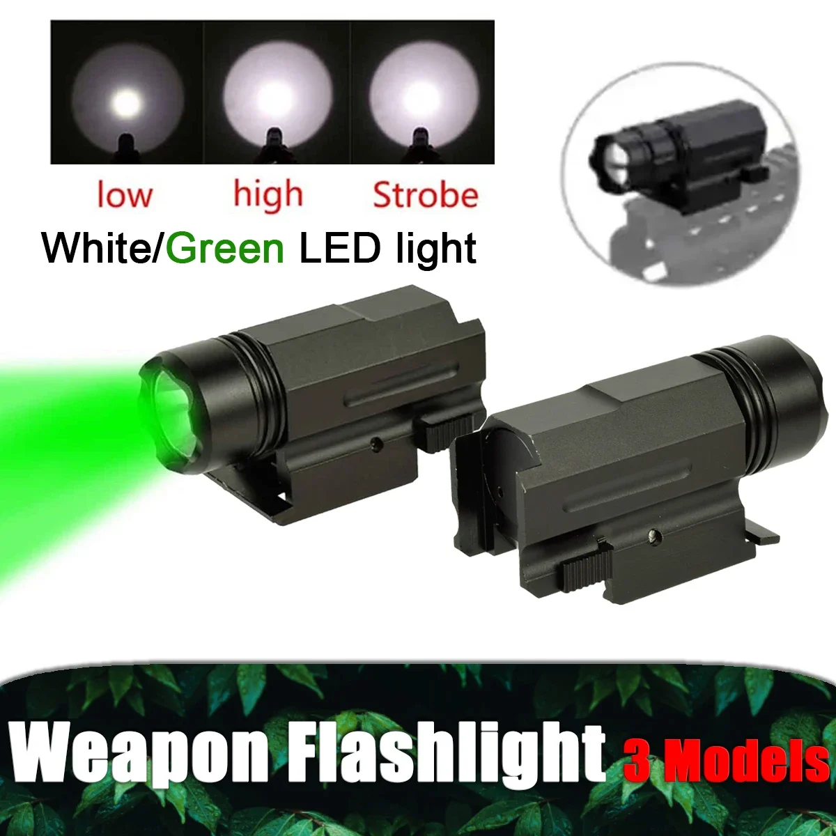 

Tactical Pistol 3 Models White/Green LED Light QD Quick Detach Handgun Glock 17 19 24 Weapon Rifle Flashlight Airsoft Torch