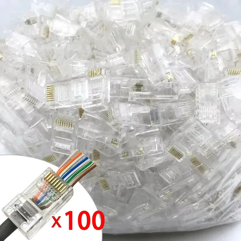 

100 шт. RJ45 Ethernet-кабель, модуль, сетевой разъем, 8-контактный кристаллический разъем Cat5 Cat5e, позолоченный сетевой кабель, разъем rj45