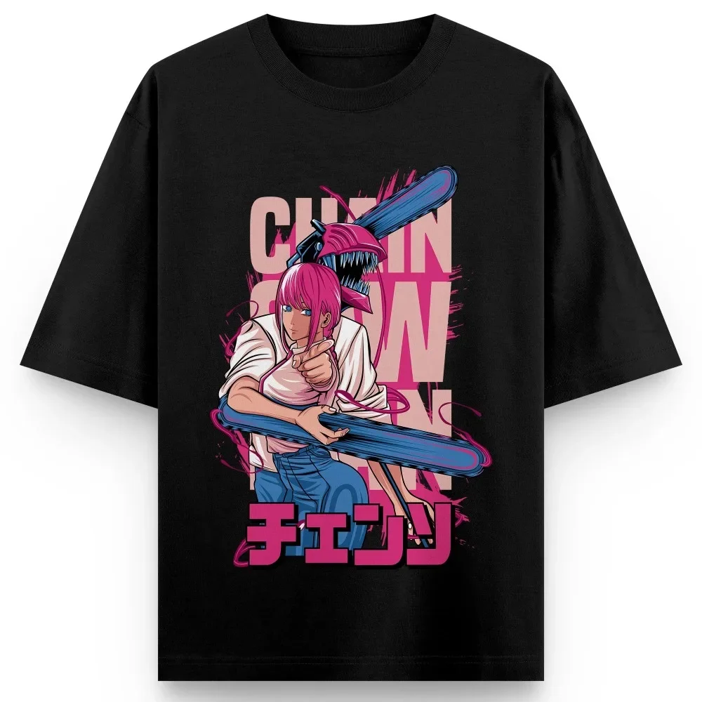 Anime Chainsaw Man T-Shirt Power Makima Denji Print Männer Frauen Baumwolle Y2k Übergroße Comfort Fit Streetwear Unisex Cosplay Geschenk