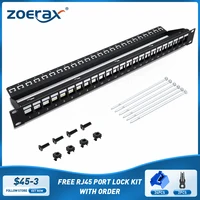 ZoeRax Panel de conexión RJ45 de 24 puertos Alimentación Cat6/Cat6a/Cat7, Panel de conexión de red acoplador RJ45 de 19 pulgadas
