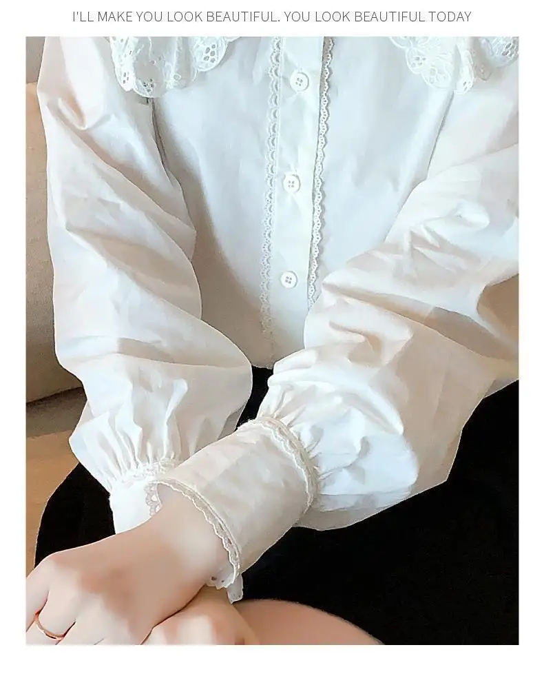 Doll collar lace shirt women\'s new design white shirt stylish small shirt French top