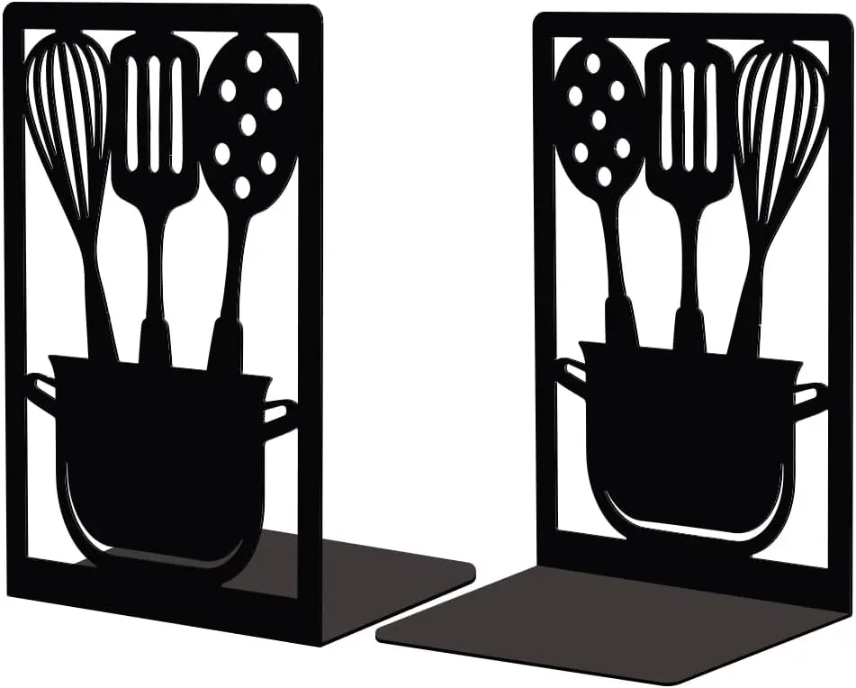 

Metal Bookends for Shelves, 4.7x3.5x7 Inch Heavy Duty Decorative Kitchenware Book Holder for Cookbooks, 1 Pair