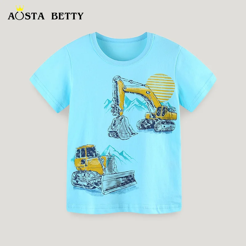 

Wind BoyTT-shirt24Summer New Cartoon Excavator Printed Sweatshirt Children's round Neck Short Sleeve TopAosd