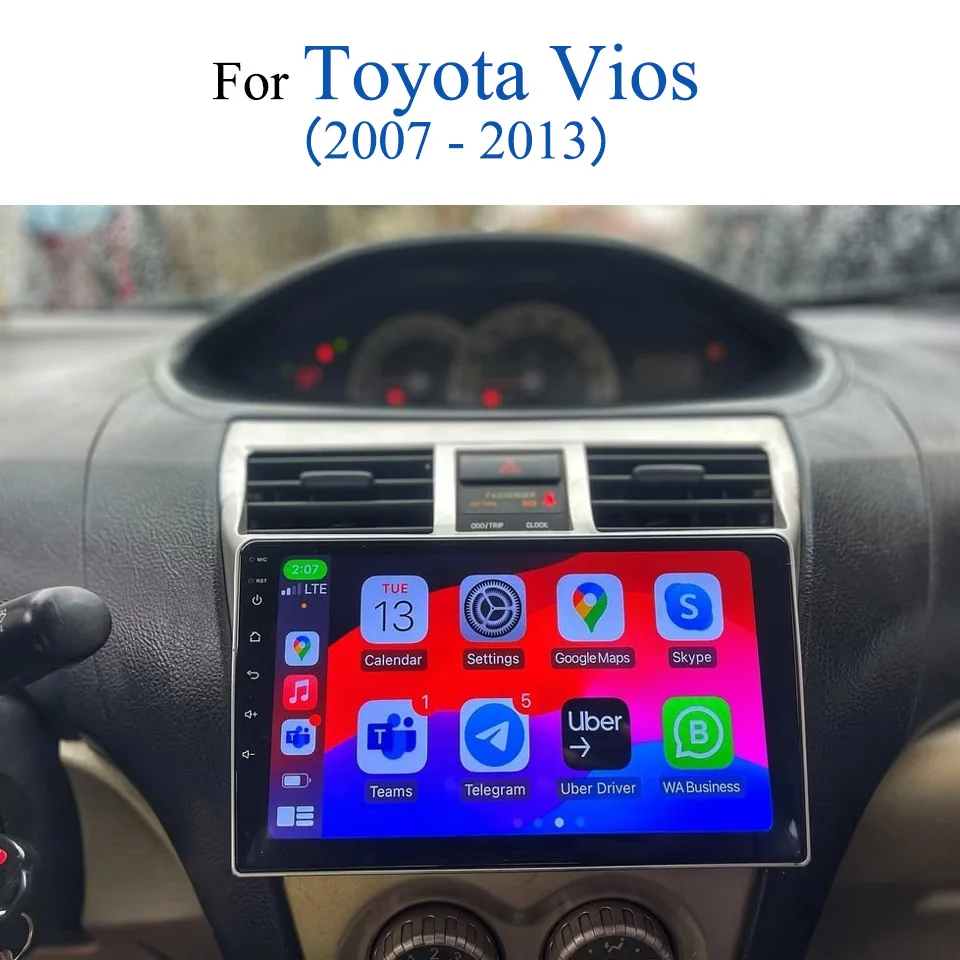 Android 14 Auto Car Radio For Toyota Vios Yaris 2007 2008 2009 2010 2011 2012 2013 GPS Navigation Multimedia Player DVD Cassette