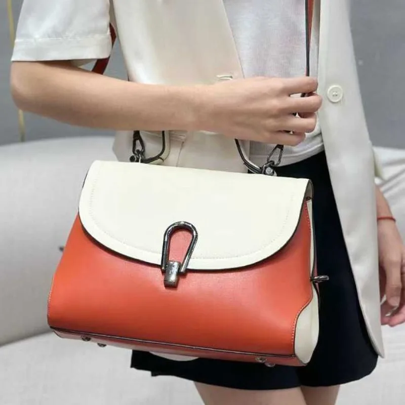 Women's High-quality Pu Leather Handbag 2026 Large Capacity Color Blocking Flip Shoulder Crossbody Bags for Women Designer