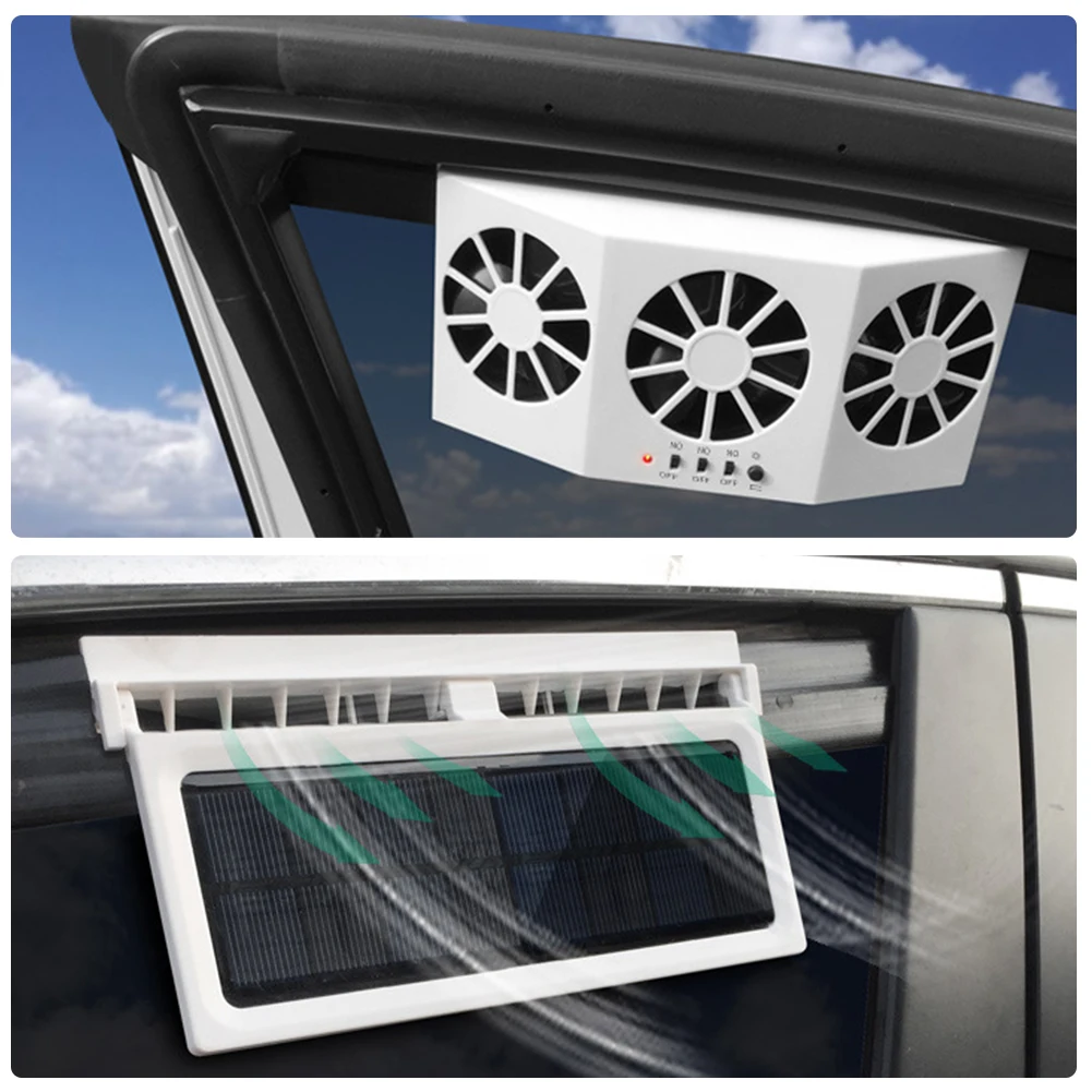 

3 Airs Outlet Solar Powered Car Window Fan Rechargeable Quiet Airs Cooler For Car Vehicle Truck