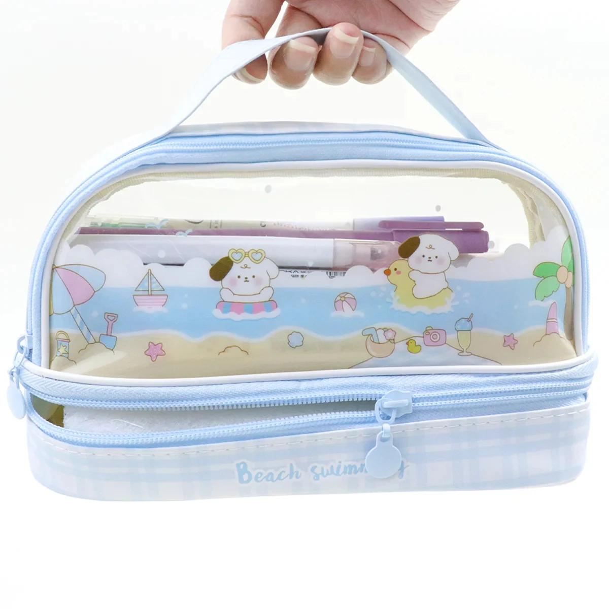 Kawaii مقلمة طبقة مزدوجة سعة كبيرة حقيبة القلم الكرتون صندوق محمول مدرسة طالب لوازم منظم قرطاسية