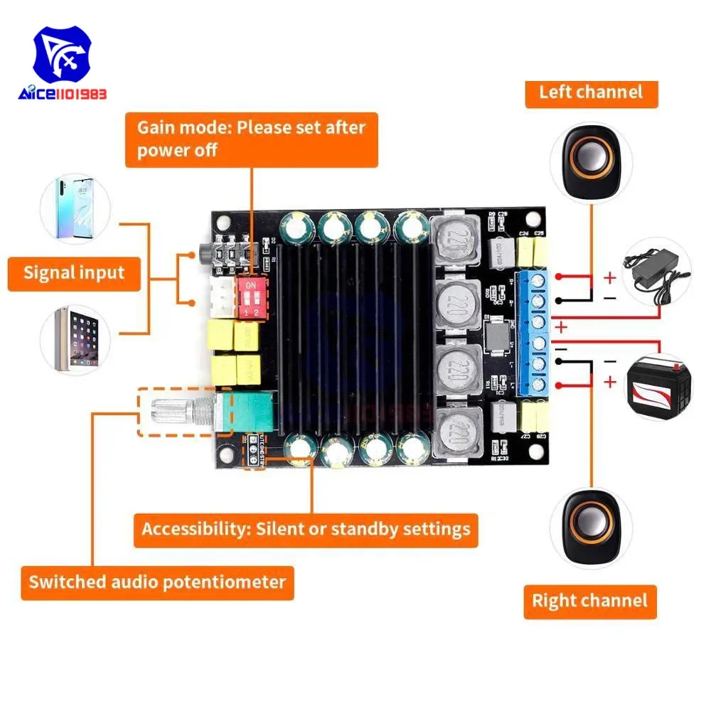 diymore TDA7498 Class D Audio Amplifier Board DC12-36V 2x100W Digital Stereo Power Amp Audio Module