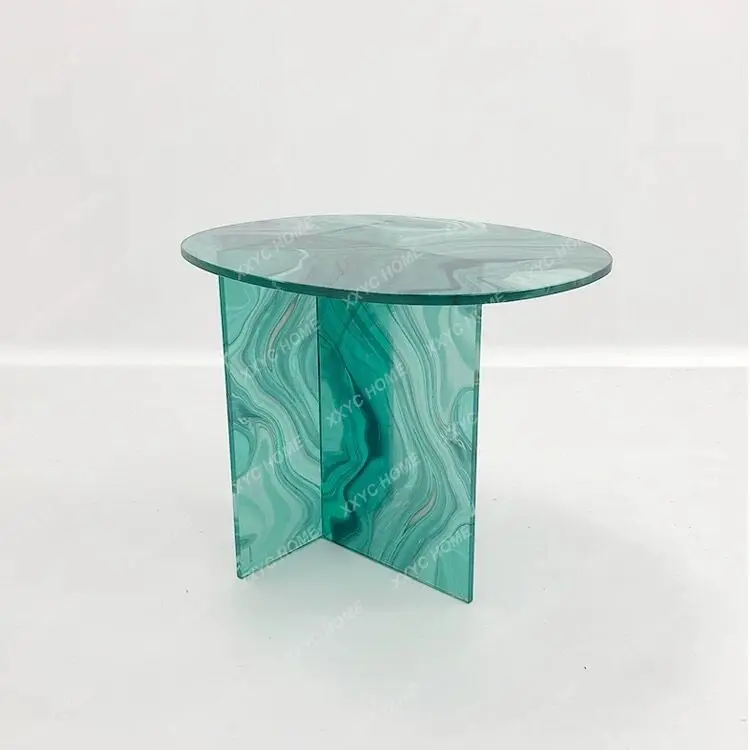 

Скандинавский минималистичный журнальный столик из гофрированного стекла с водой, итальянский стол для гостиной, спальни, стол с круглым краем, цвет мечты