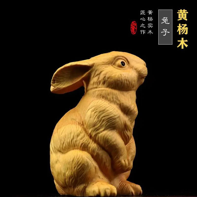 

[Rabbit] Boxwood Solid Wood Carving Standing Cute Animal Zodiac Rabbit Hand Pieces Car Ornaments