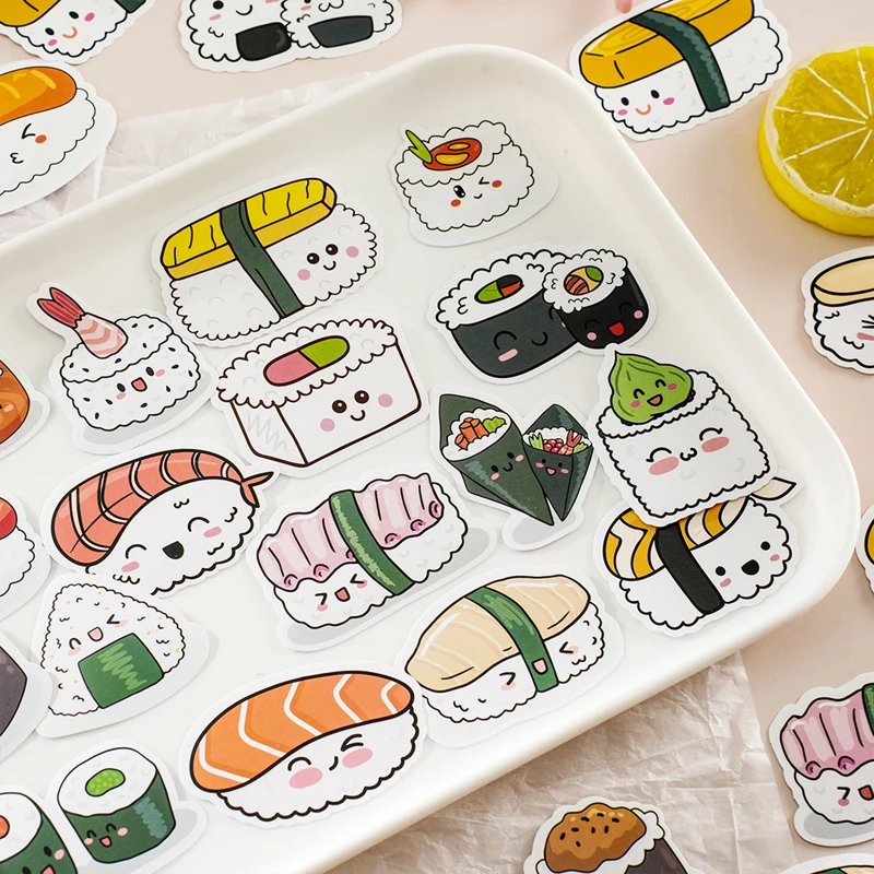 30PCS Cartoon Sushi Small Sticky Sticker Aesthetic Paper DIY Decoration Scrapbooking Japan Stationery School Supplies for Kids