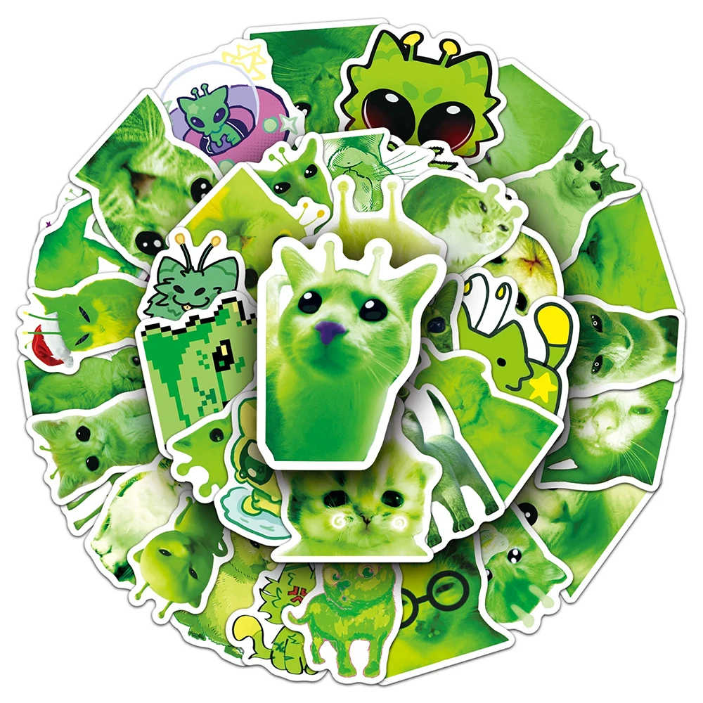 10/30/50 Stück Grüne Alien-Katzen MEME Graffiti-Aufkleber Abstrakte Tier-Sticker DIY Laptop Tagebuch Notizbuch Lustige Cartoon-Aufkleber-Set – Detail 2
