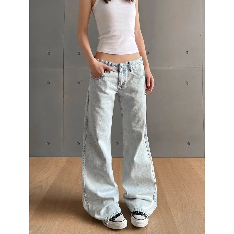 

y2k винтажные женские джинсы с низкой талией, однотонные брюки на молнии и пуговицах с карманами, эстетичная уличная одежда, потертые джинсы