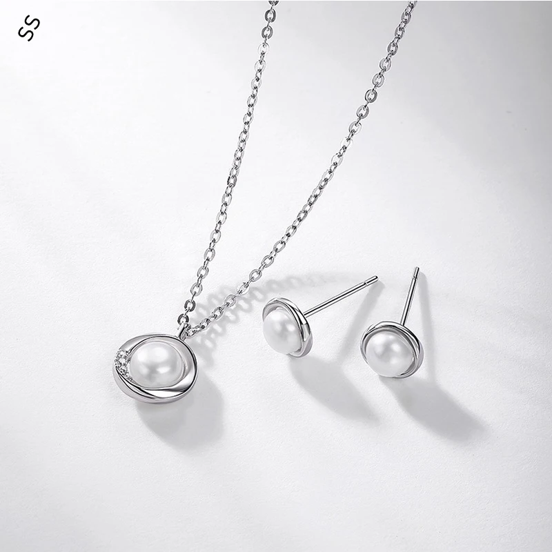 

2025 Natural Freshwater Pearl Jewelry Set S925 Sterling Silver Hypoallergenic Pendant Necklace & Earrings Trendy Instagram Jewel