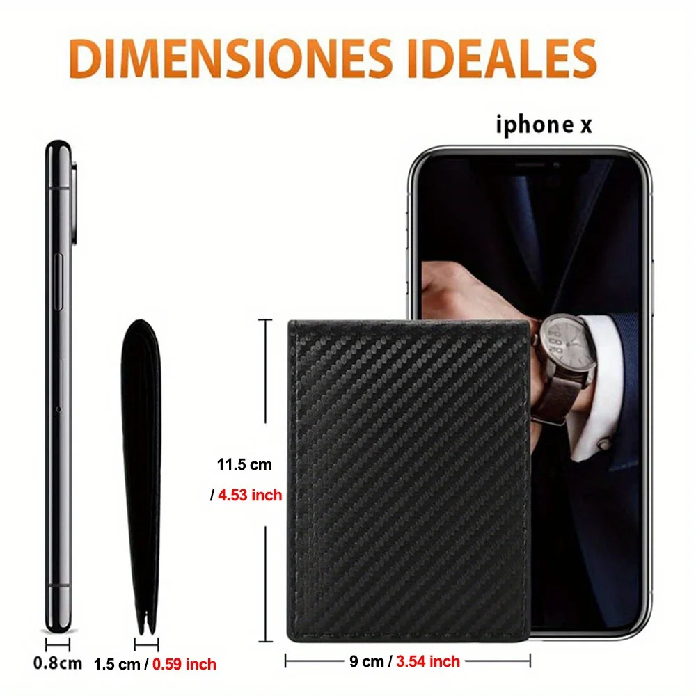 Rfid Brieftasche Männer Carbon Faser Schlank Trifold Kreditkarte Halter Geld Taschen Große Kapazität Id Karteninhaber Mans Brieftasche Cartera Hombre – Detail 2