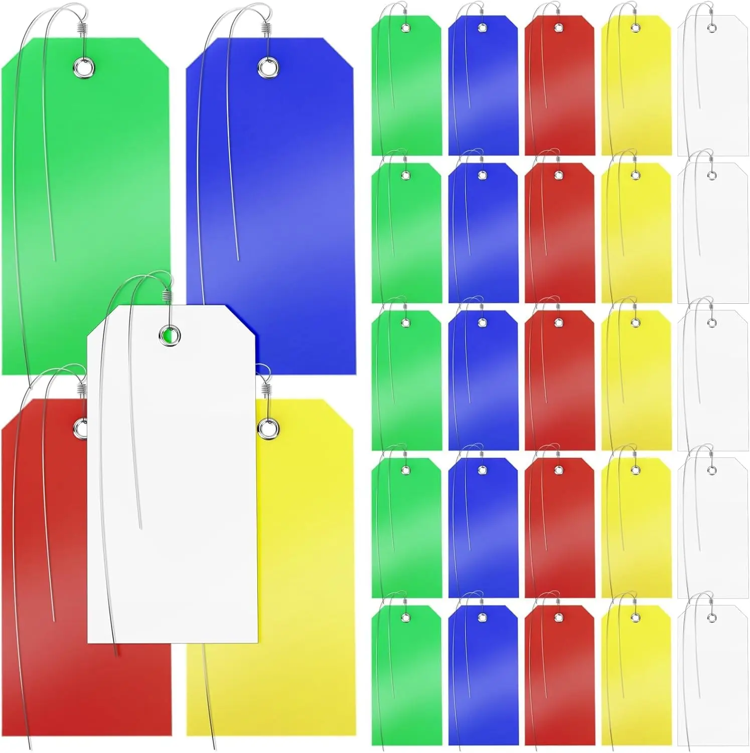 

100 Pcs Plastic Tags with Wire for Labeling, 5 Colors Hanging Shipping Tags, Blank Tags with Metal Eyelet for Inventory