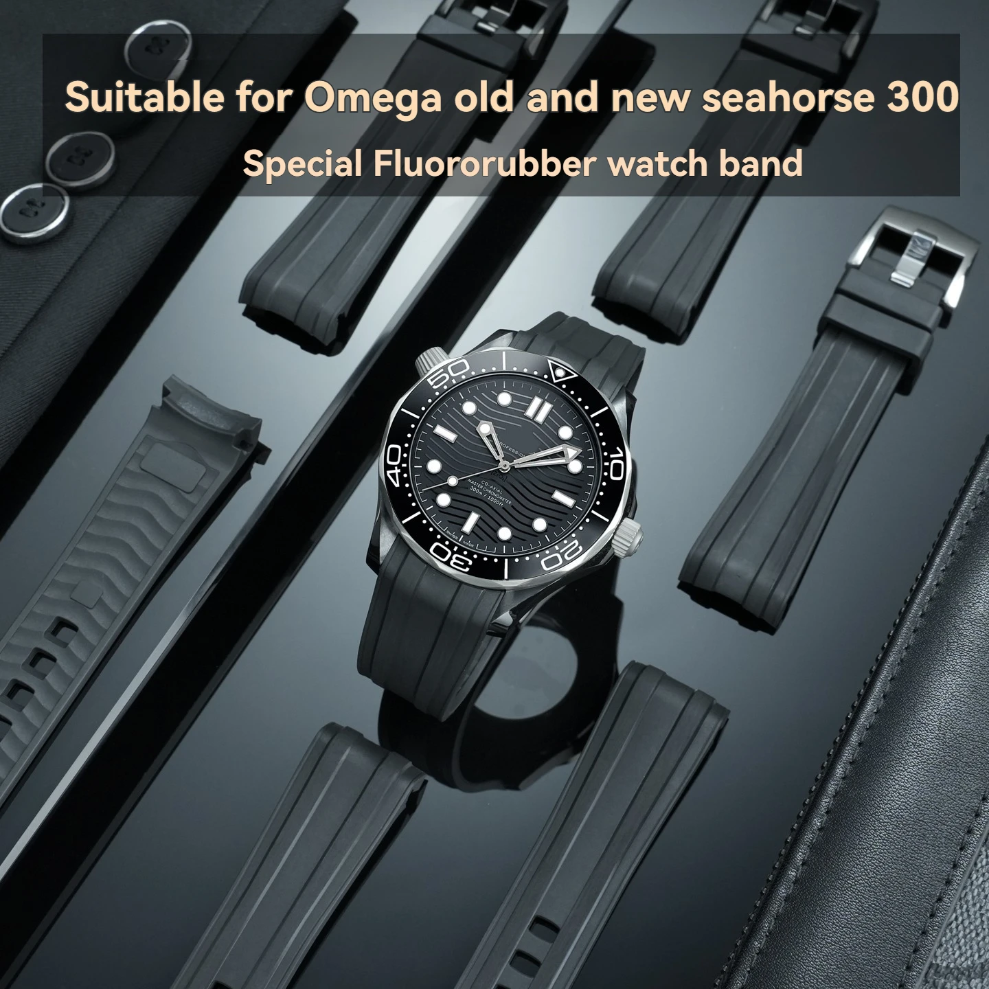 

Совместим с ремешком Omega Seamaster 300 FMK Seamaster из фторкаучука, мужской ремешок для часов Seamaster 300, лента 21 мм