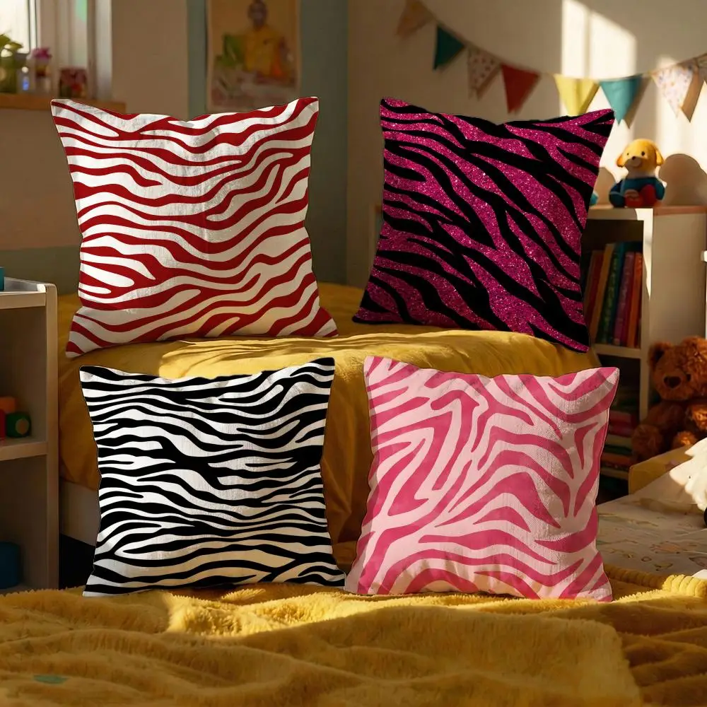 Zebra Texture Cushion Cover Set of 4 Decorative Short Plush Pillow Covers for Sofa, Soft  Cushion Case 50x50 cm