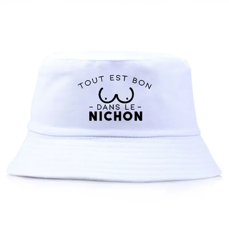 Trendy Summer Reversible Bucket Hats Tout Est Bon Dans Le Nichon Printed Fisherman Cap Unisex Adult Daily  Sun Panama Hat