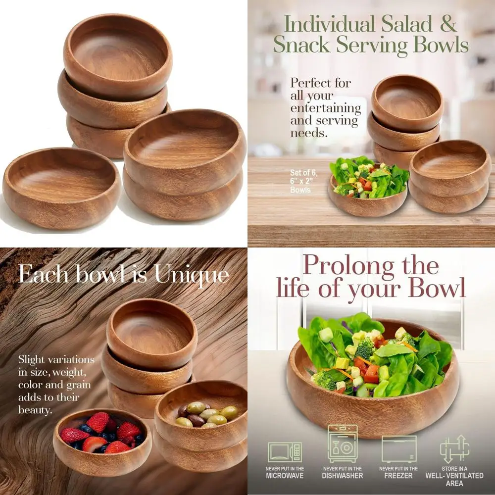 

Set of 6 Acacia Wood Snack Bowls by Woodard & Charles, 6 Diameter x 2 Height