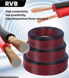 5/10/20M RVB Red Black 2 Pins Electrical Wire 12 14 16 18 20 22 AWG PVC Insulated Bare Copper Power Lines LED Cables