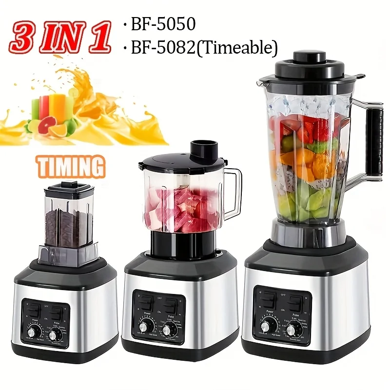 Potente licuadora de mesa 3 en 1, exprimidor, batidora, 0,5/1,5/2,5l, 3 contenedores, procesador de alimentos, licuadora para hielo, nueces y frutas