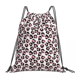 Pink Leopard Backpacks Fashion Portable Drawstring Bags Drawstring Bundle Pocket Sports Bag BookBag For Man Woman School