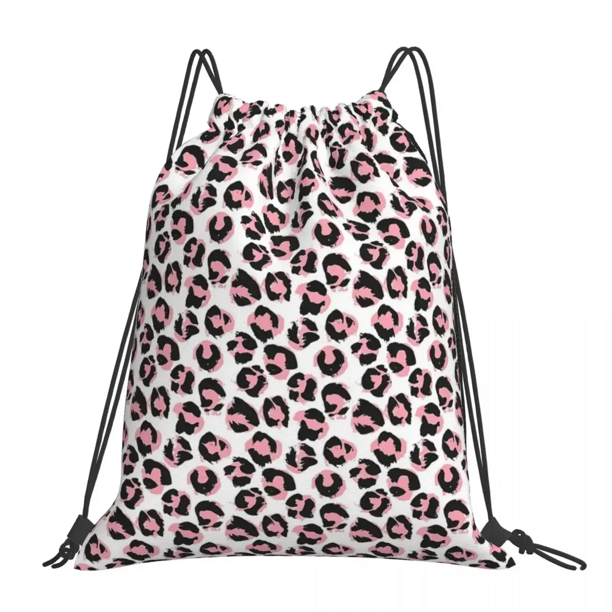 Pink Leopard Backpacks Fashion Portable Drawstring Bags Drawstring Bundle Pocket Sports Bag BookBag For Man Woman School