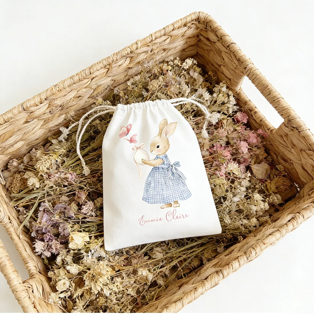 Maßgefertigte 4-teilige Oster-Geschenkbeutel mit Kordelzug für Kinder, Hasen-Party-Geschenktaschen, Oster-Suche-Spiel-Beutel, Geburtstagszubehör – Detail 4