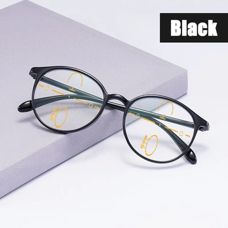 Ultraleichte TR90 Multifokale Progressive Lesebrille Männer Frauen Anti Blue Ray Presbyopie Brille Runde Brille – Detail 3