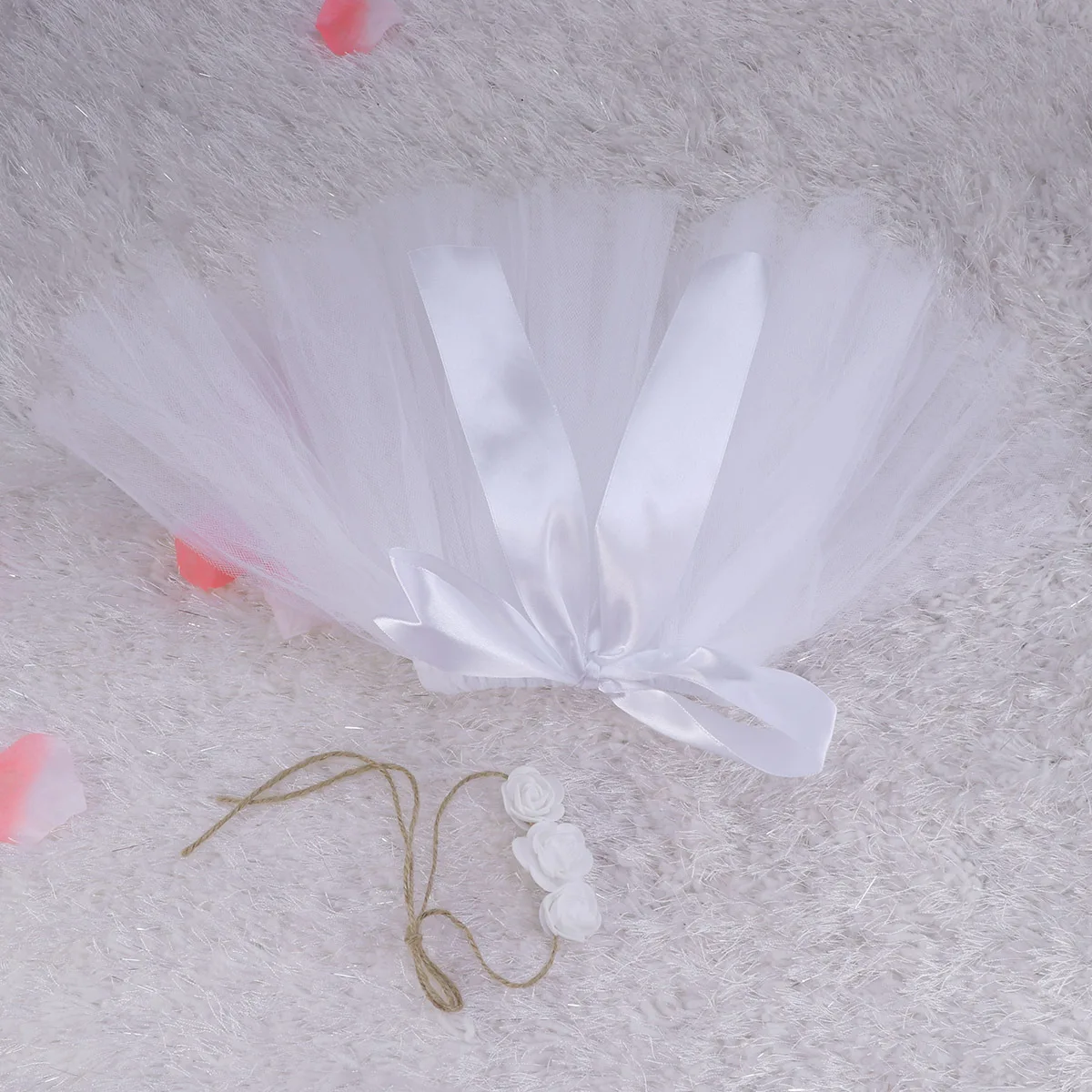 

White Baby Girls Newborn Tutu Skirt Headband Set Soft Comfortable Baby Photography Prop Costume Newborn Tutu Skirt