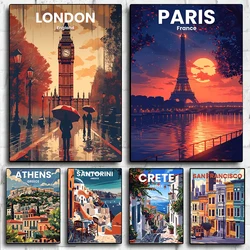 Nordic Vintage Travel Cities Poster London Paris Rome Landscape Illustration Canvas Painting Wall Art Picture Home Decor Cuadros