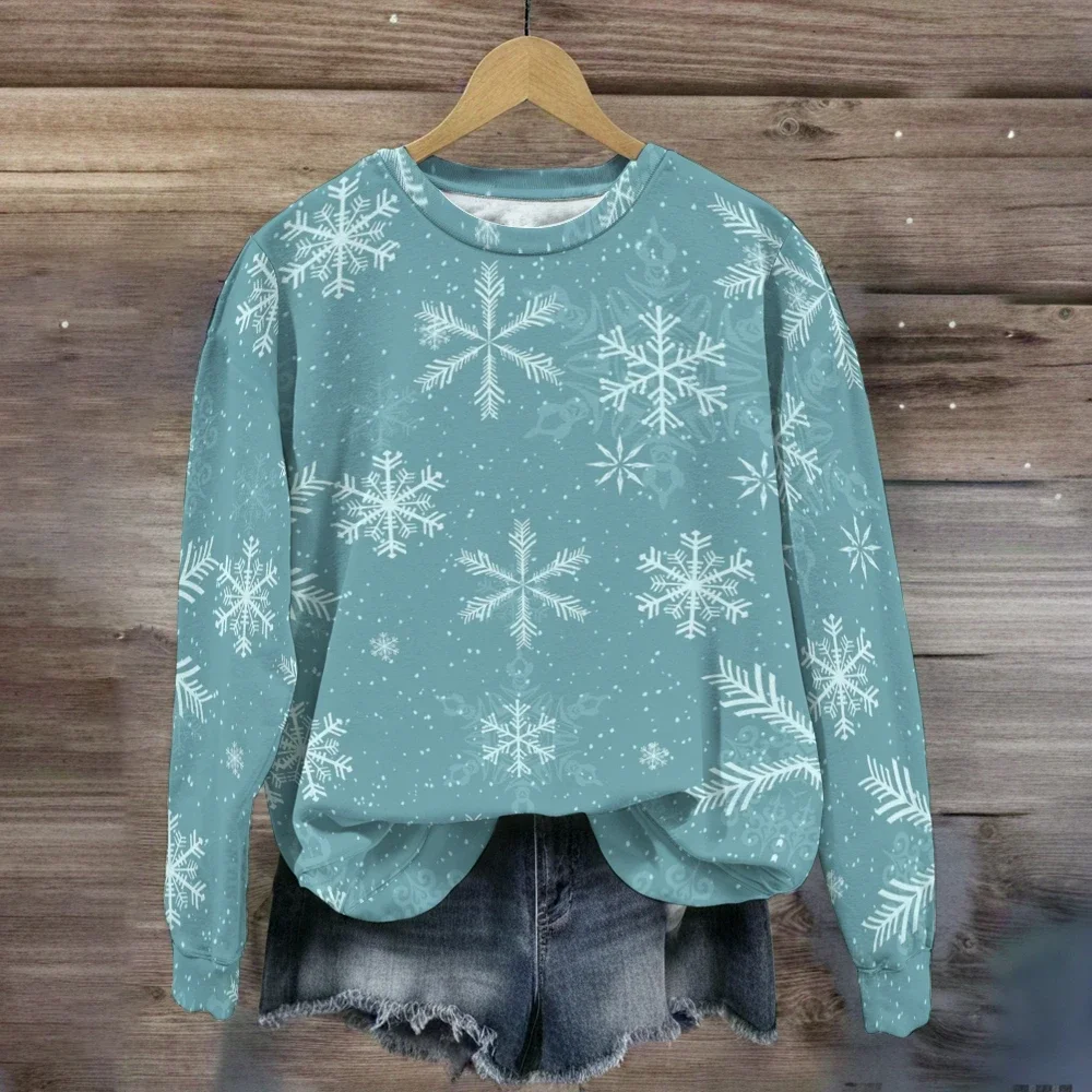 Christmas 3D Print  Merry Xmas Casual Plus Size Harajuku Tees Christmas Snowflake Pattern Tops O-Neck Long Sleeve Tees