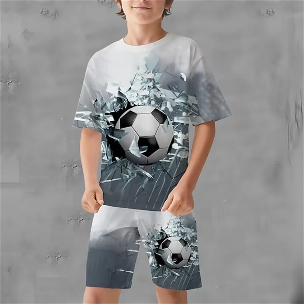 Children's Clothing Suit for Boy Short Sleeve 3D Soccer Print Kids Summer Clothes Casual streetwear Outdoor Top Children's Sets