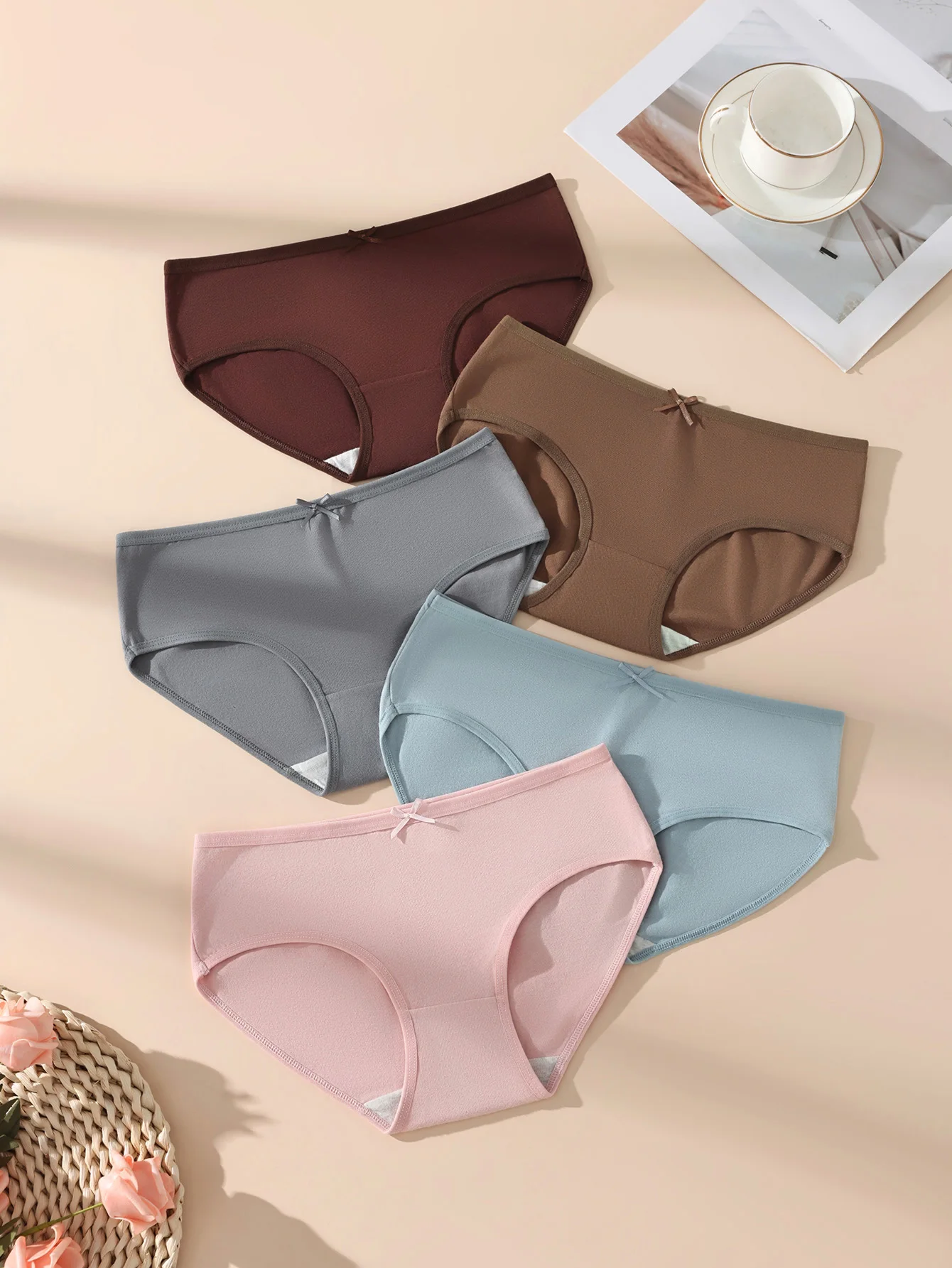 Awesomea 5Pcs Womens Mid Waist Cotton Panties Soft Breathable Comfortable Seamless Slim Fit Sports Briefs