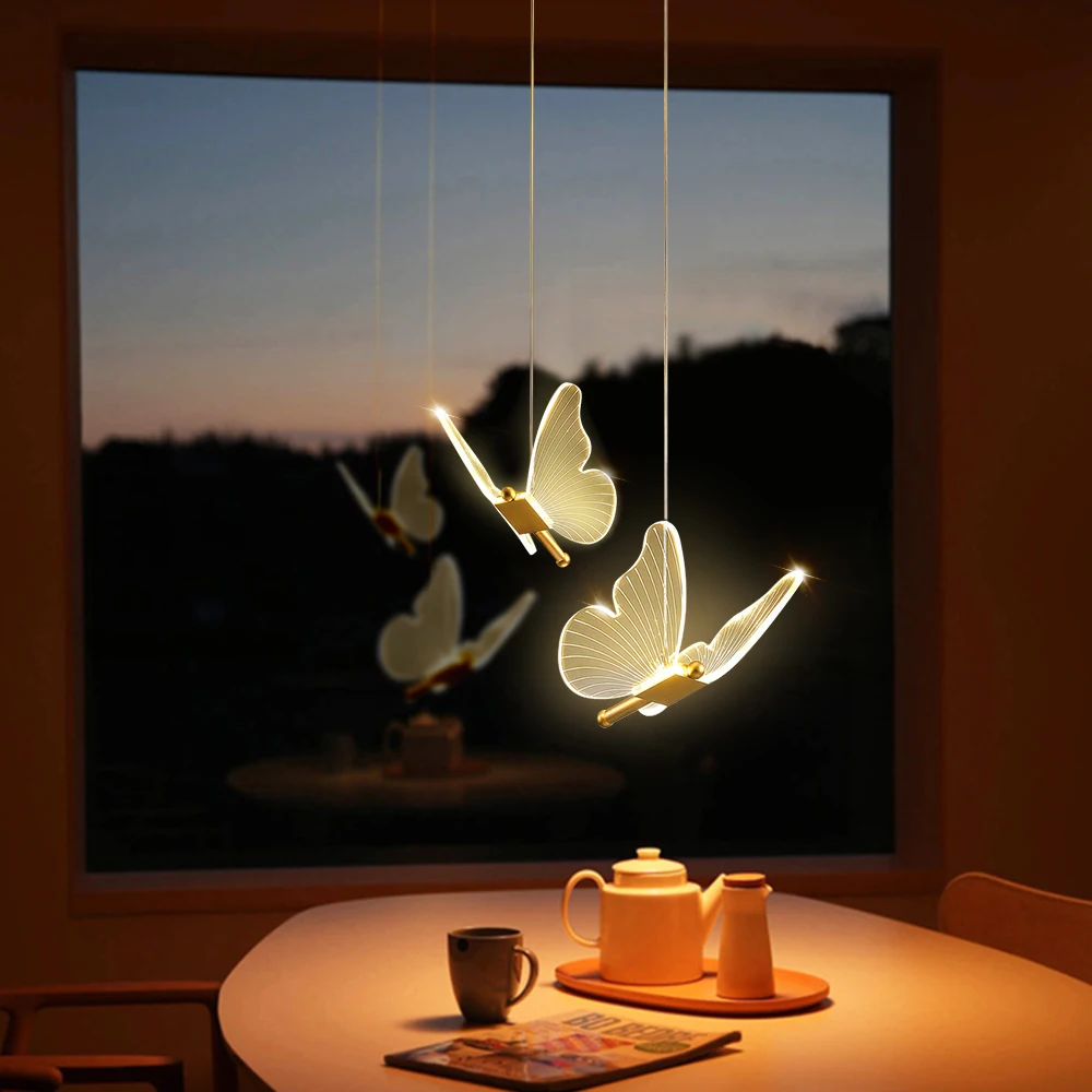 Imagem -05 - Borboleta Led Pendant Light Nordic Teto Pendurado Lâmpada Cabeceira Interior Home Living Room Sala de Jantar Cozinha Decoração Iluminação