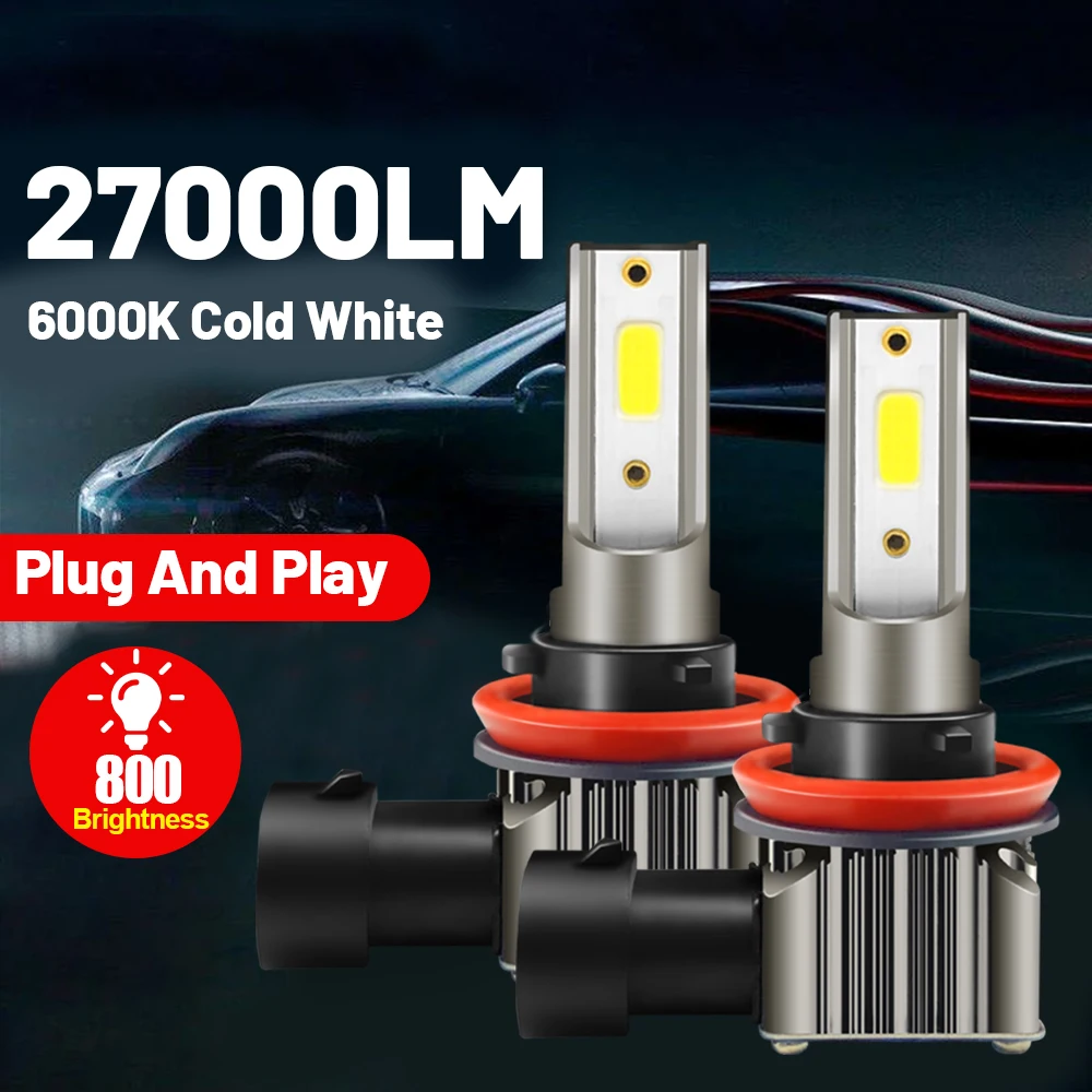 Roadsun H11 LED Headlight Bulb H7 H8 H9 9012 HIR2 9005 HB3 9006 HB4 H10 9140 9145 Mini Size Car 27000LM Headlamp 6000K Fog Lamps