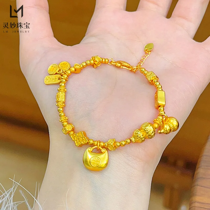 

24K real gold hammer pattern gourd fat fortune wrap bracelet 9999 Jintuotuo peace and joy fortune bead bracelet versatile women